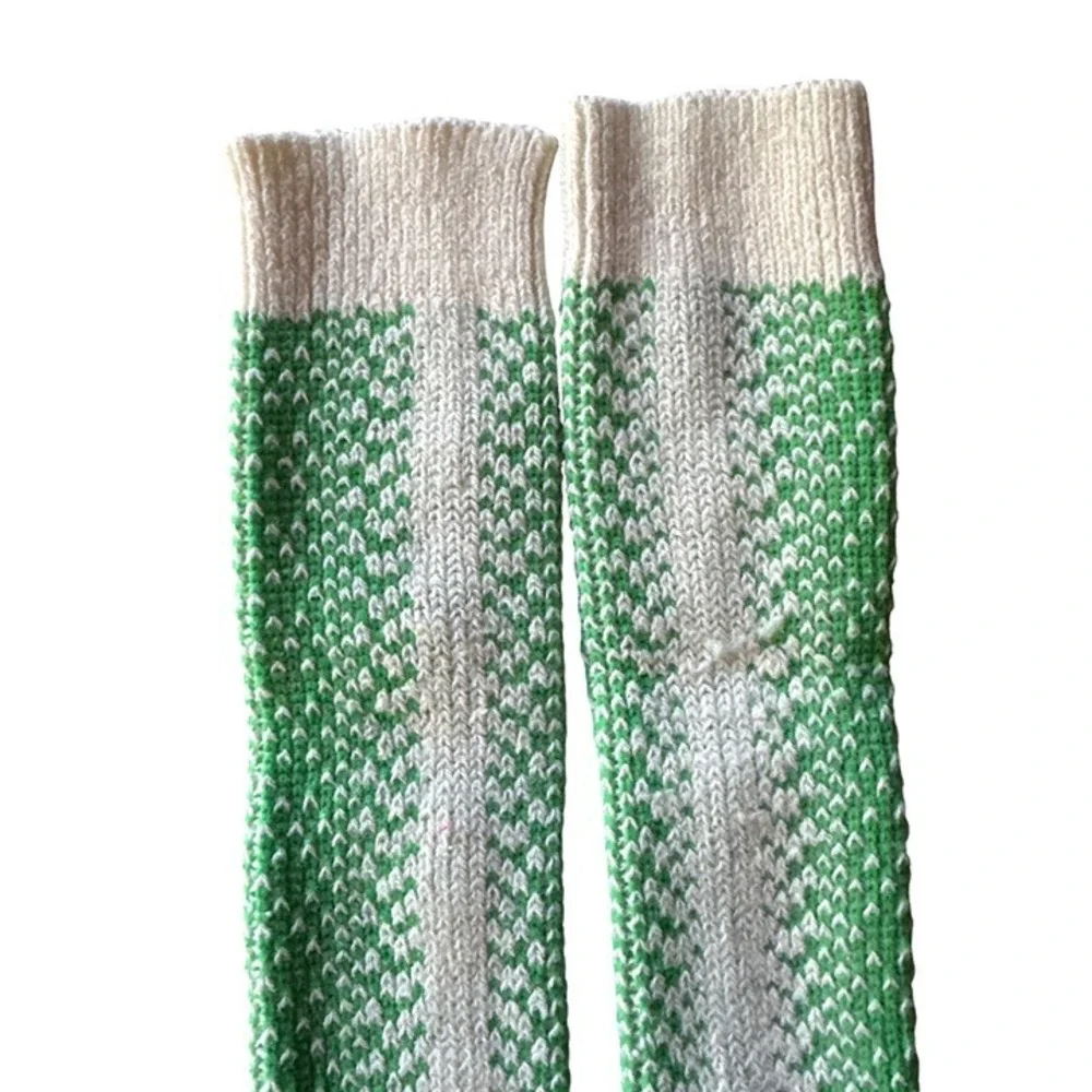 Vintage Green & White‎ Knit Knee-High Socks For Adults